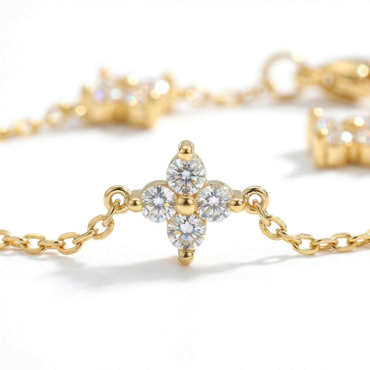 Crystal Flower Bracelet featuring five sparkling crystal flowers by Brother & Sisters, showcasing effortless elegance.