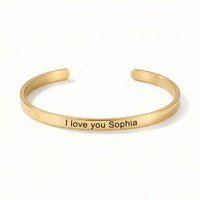 Thumbnail for Matching Couple Bracelet with engraving 'I love you Sophia' from Brother & Sisters in minimalist gold design.