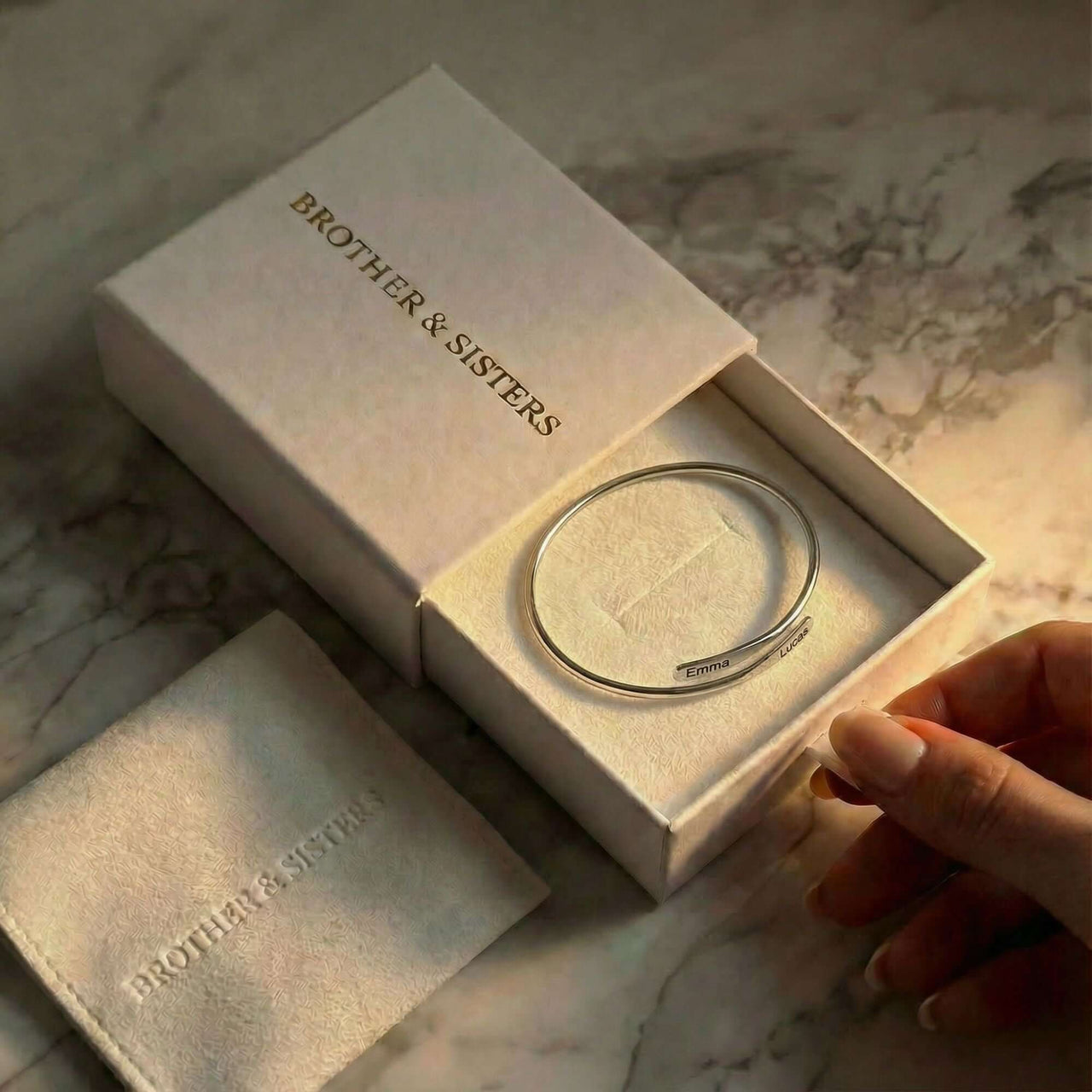 Wrap Couple Bracelet by Brother & Sisters in elegant packaging with custom engraving options.