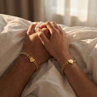 Thumbnail for Love Couple Bracelet by Brother & Sisters, featuring polished heart and Cuban link design, symbolizing connection.