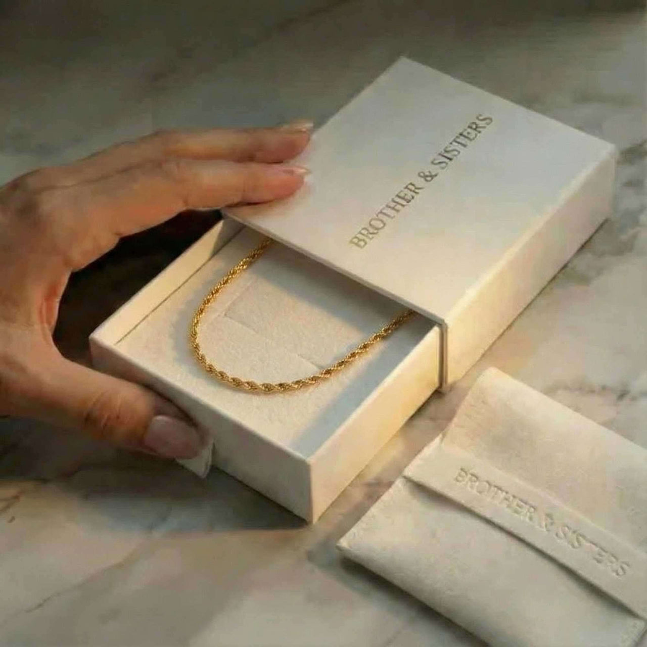 Rope Chain Necklace by Brother & Sisters in elegant packaging, showcasing the classic twisted design.