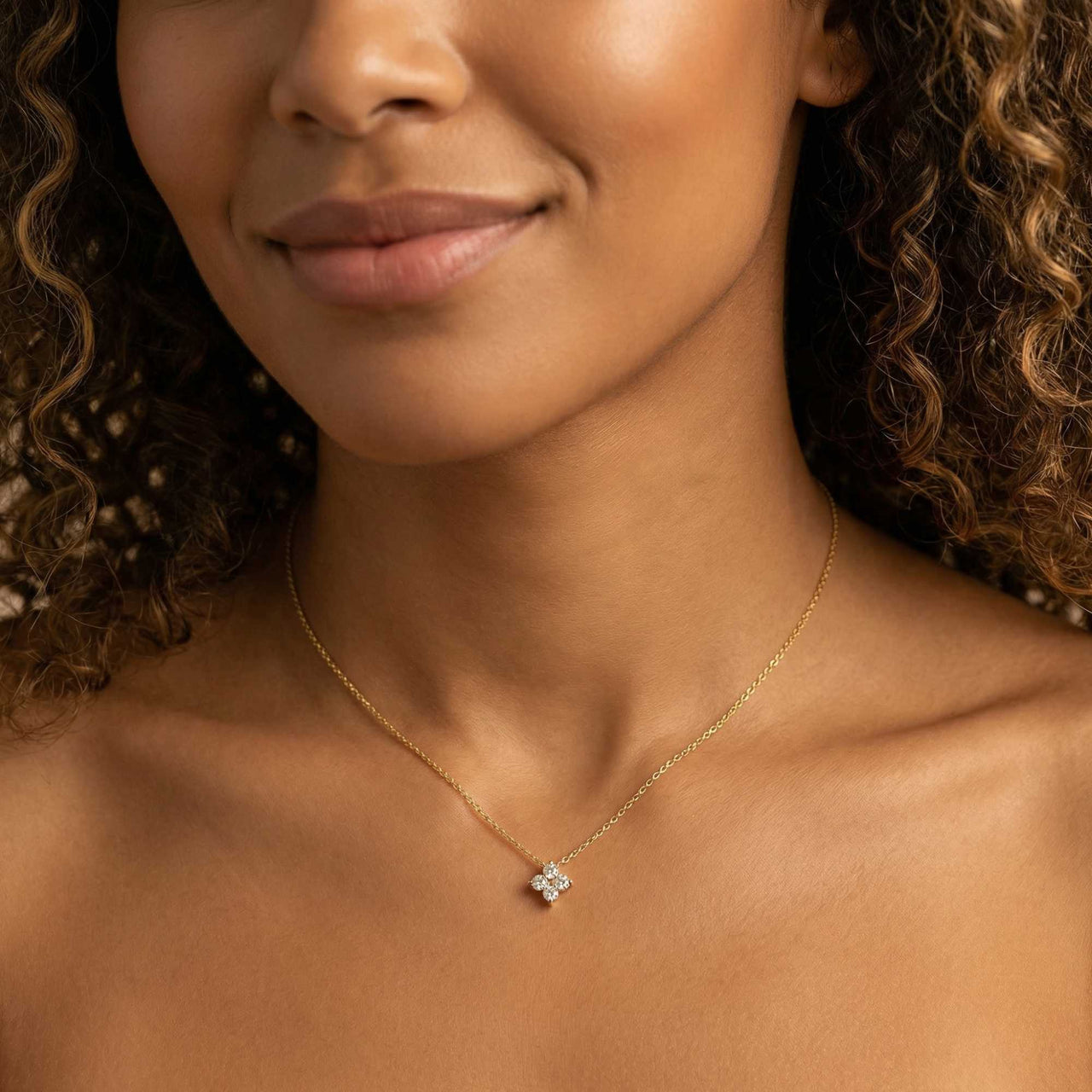 Crystal Flower necklace dainty four-leaf zircon flower pendant in refined minimalist setting