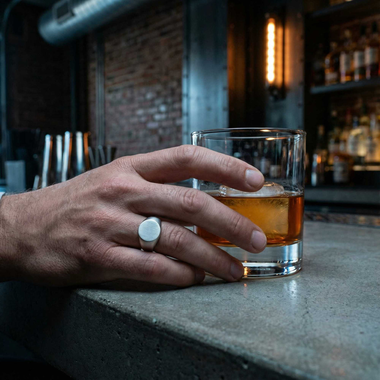 Oval Ring worn on mans hand — 15mm wide titanium steel band, refined mens statement ring by Brother & Sisters