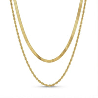 Thumbnail for The Double Luxe necklace by Brother & Sisters featuring a gold herringbone and rope chain for effortless layering.