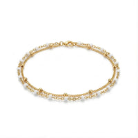 Thumbnail for Double White Bracelet by Brother & Sisters featuring a white enamel beaded chain and gold link design.