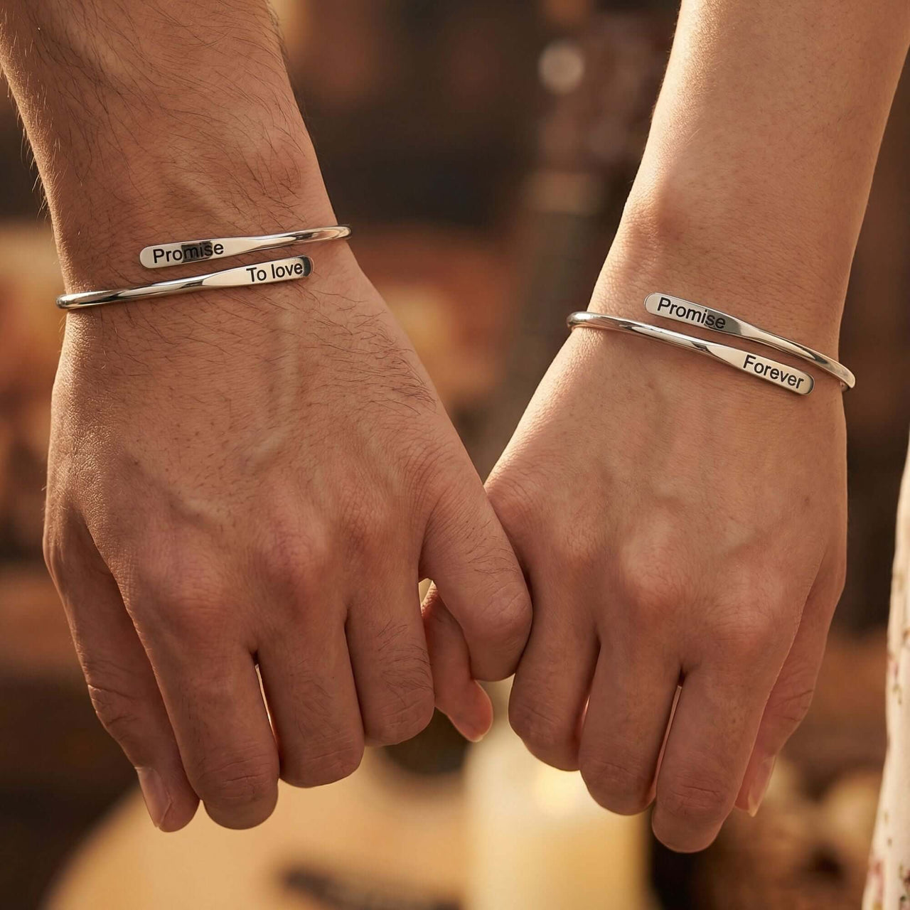 Wrap Couple Bracelet by Brother & Sisters featuring personalized engravings 'To love' and 'Forever' on elegant cuffs.