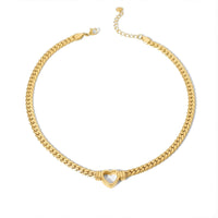 Thumbnail for Vali Heart Choker Necklace by Brother & Sisters, chunky Cuban chain with delicate heart charm in gold.