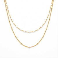 Thumbnail for Double Layer Choker featuring gold satellite and white enamel beaded chains by Brother & Sisters.