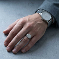 Thumbnail for Oval Ring close-up packshot — black titanium steel wide band, hypoallergenic mens ring