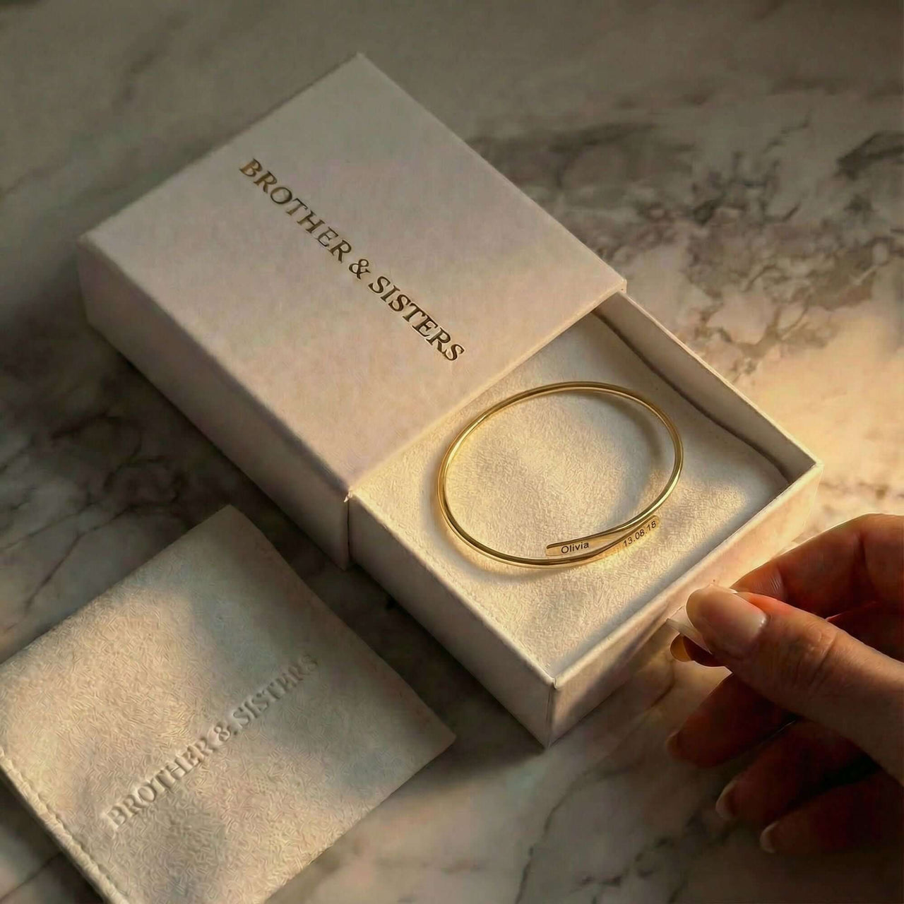 Wrap Couple Bracelet in elegant packaging from Brother & Sisters, showcasing the unique design ready for custom engraving.
