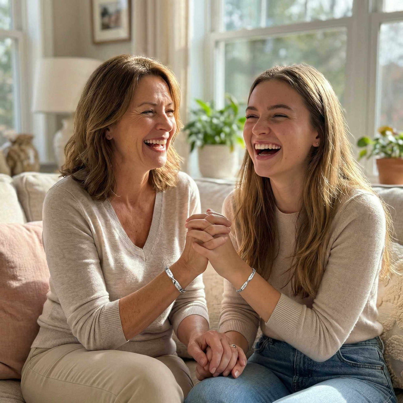 Infinity Bond Matching Bracelet worn by a mother and daughter symbolizing unbreakable bond and connection.