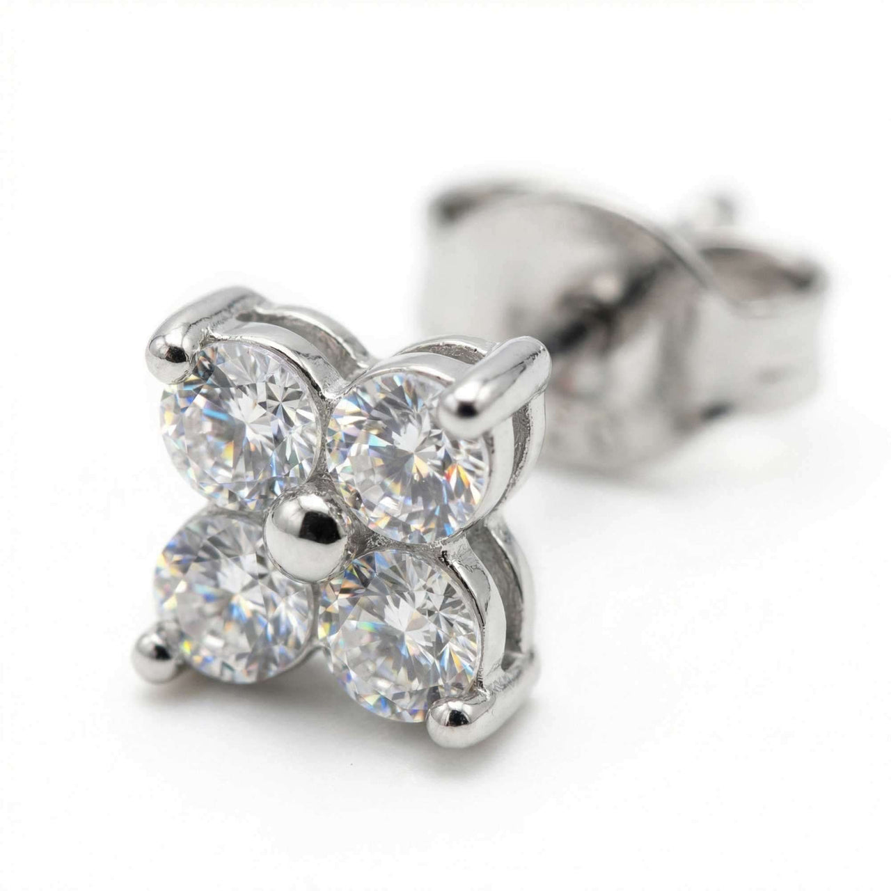 Crystal Flower Stud Earrings with four brilliant-cut zirconia stones by Brother & Sisters, adding subtle sparkle.