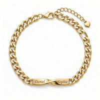 Thumbnail for Infinity Bond Matching Bracelet by Brother & Sisters features two names elegantly intertwined on a gold chain.