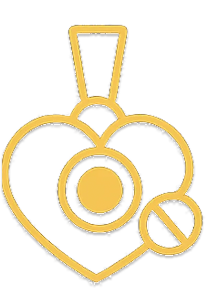 Stylized gold wire-frame heart pendant featuring geometric and circular motifs, including a central focal point and a barred circle element, designed as jewelry.