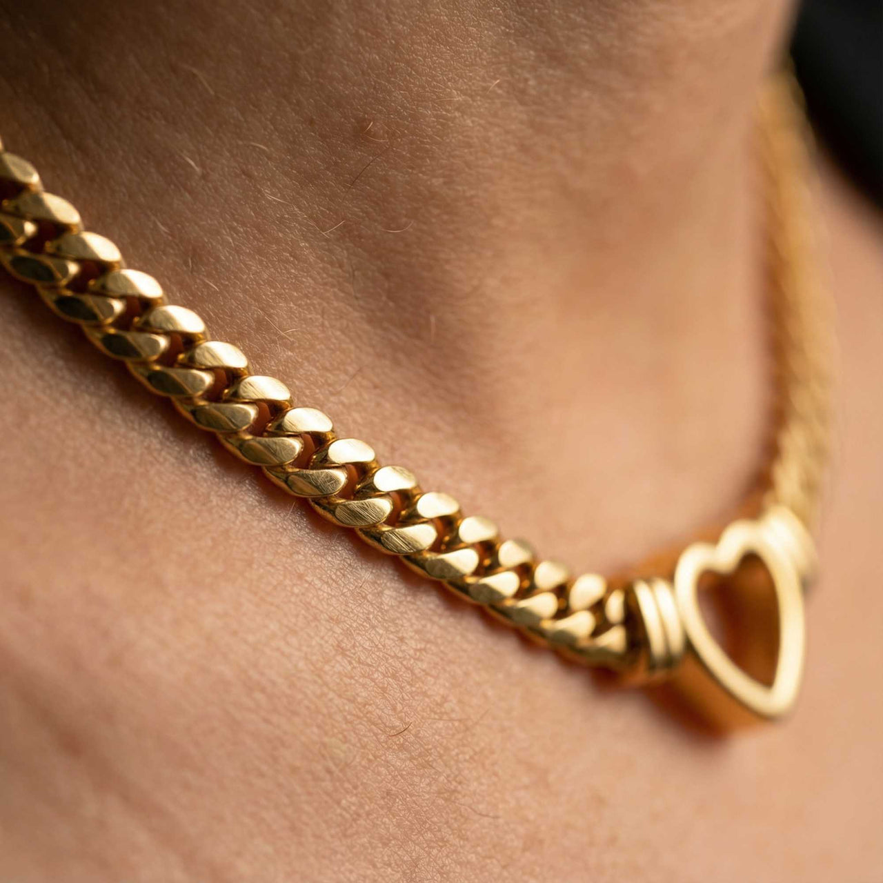 Vali Heart Choker Necklace featuring a chunky Cuban chain with a delicate heart by Brother & Sisters.