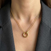 Thumbnail for The Eternal Link double-layer necklace by Brother & Sisters, featuring interlocking circle pendant and delicate gold chains.