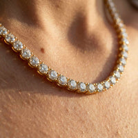 Thumbnail for Isolde Tennis Necklace featuring brilliant-cut diamond simulants set in 18K gold by Brother & Sisters.