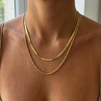 Thumbnail for The Double Luxe necklace by Brother & Sisters featuring a herringbone and rope chain for effortless layering.