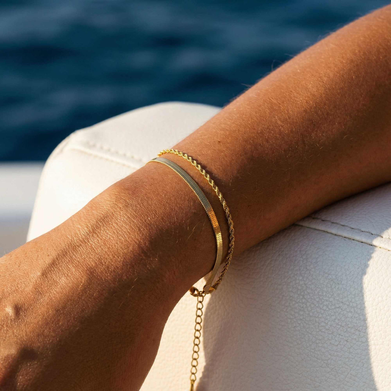 Ios Layered Bracelet by Brother & Sisters, featuring herringbone chain and twisted rope design.