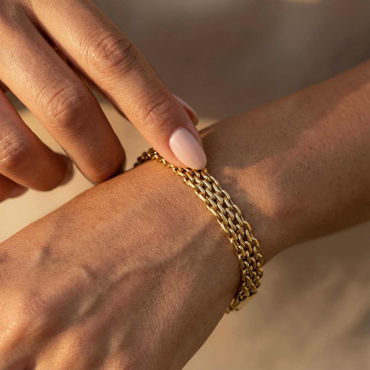 Sifnos Woven Bracelet by Brother & Sisters showcasing intricate woven design in premium stainless steel with 18K gold PVD.