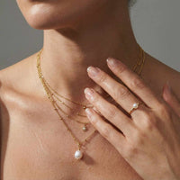 Thumbnail for Pearl Drop Necklace by Brother & Sisters, featuring delicate freshwater baroque pearl on a textured satellite chain.