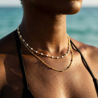 Thumbnail for Double Layer Choker featuring gold and white enamel beads by Brother & Sisters, perfect layered look for any occasion.
