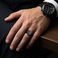 Thumbnail for Oval Ring 15mm wide titanium steel band — bold mens statement ring in gold, modern minimalist design