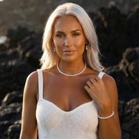 Thumbnail for Layered freshwater pearl set — matching pearl choker and pearl bracelet styled for daytime brunch