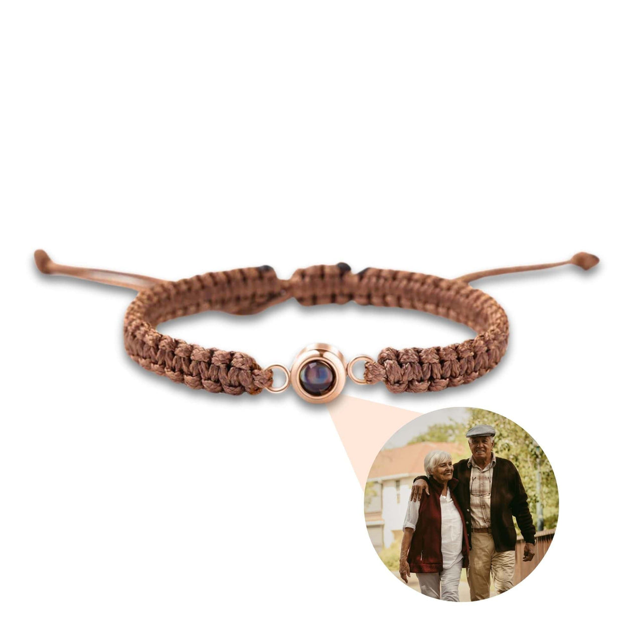 Man Brown Photo Bracelet by Brother & Sisters, personalized jewelry capturing cherished memories with a photo pendant.