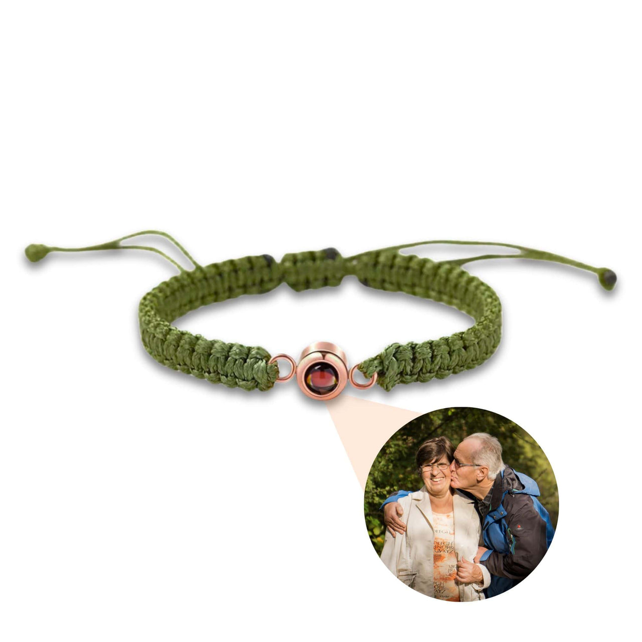 Man Olive Photo Bracelet by Brother & Sisters featuring a customizable photo pendant in a stylish design.