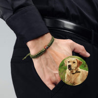 Thumbnail for Man Olive Photo Bracelet worn by a man, featuring a personalized photo of a dog, from Brother & Sisters.