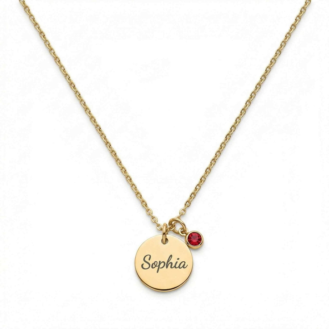 Precious Name Necklace with engraved name Sophia and birthstone crystal by Brother & Sisters.