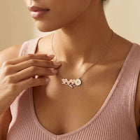 Thumbnail for Daisy Name Necklace by Brother & Sisters, featuring connected hearts and delicate white enamel daisy.