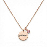 Thumbnail for Precious Name Necklace by Brother & Sisters featuring engraved name 'Namia' and matching birthstone crystal.
