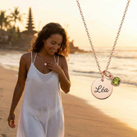 Thumbnail for Precious Name Necklace by Brother & Sisters, featuring a personalized name tag and birthstone charm.