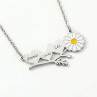 Thumbnail for Daisy Name Necklace by Brother & Sisters featuring three engraved names and a delicate enamel daisy.