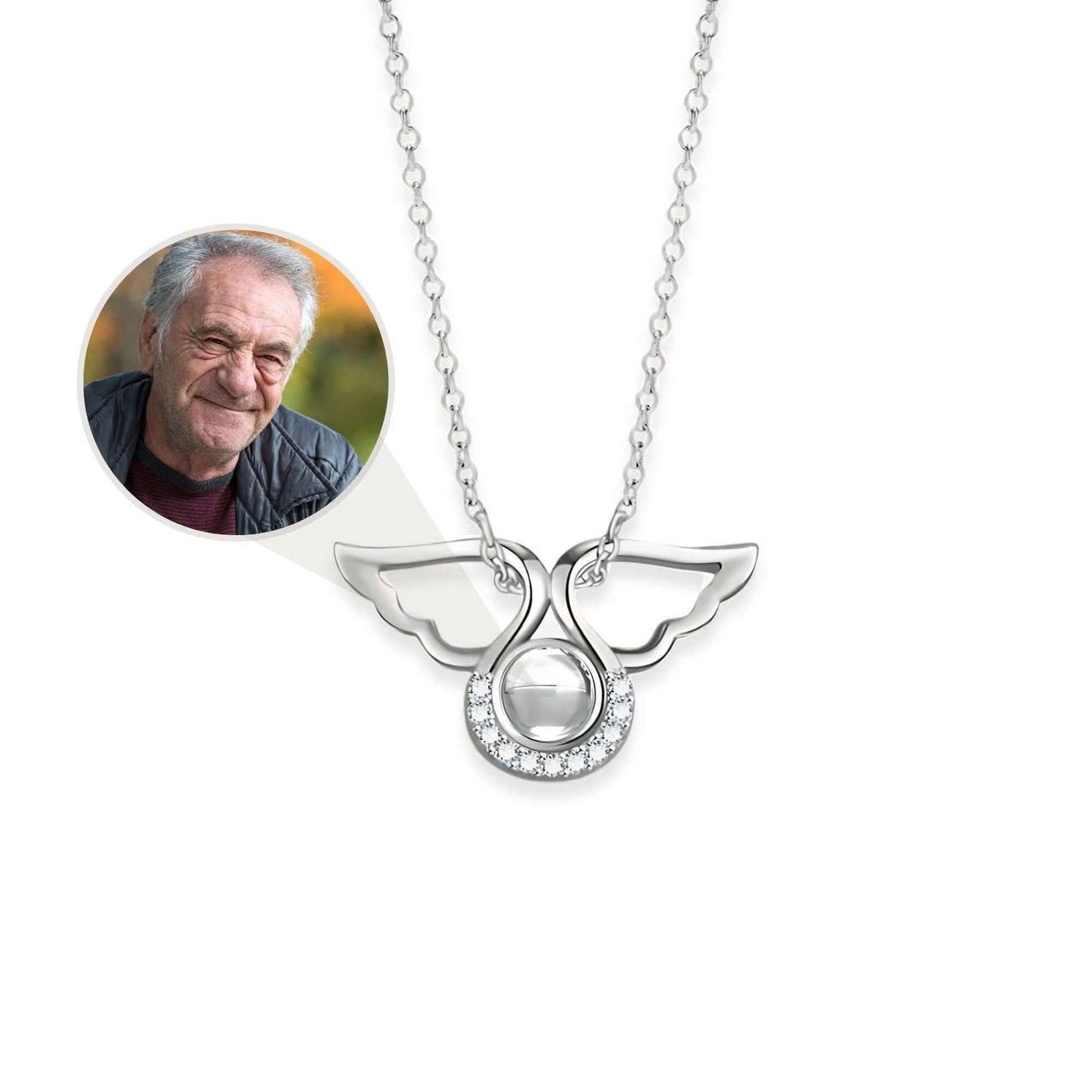 Angel Photo Necklace featuring delicate angel wings design by Brother & Sisters, a tribute to cherished memories.