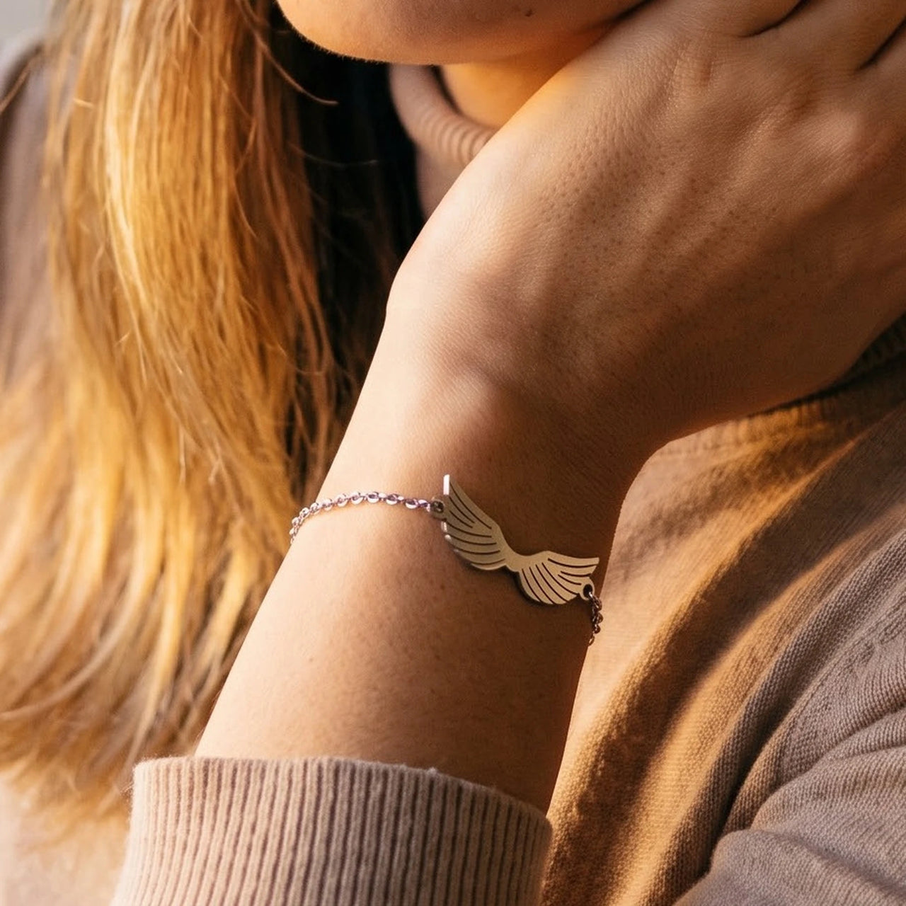 The silver bracelet worn, close-up | SKU: 42006-silver