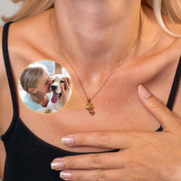 Thumbnail for Animal Photo Necklace worn by a woman, showcasing a personalized photo pendant of her pet, by Brother & Sisters.