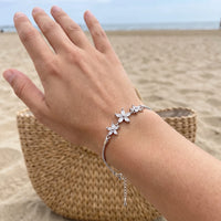 Thumbnail for Austrian Crystals Flowers bracelet in silver worn, showing its real size | SKU: 422177-white-gold-XS-S