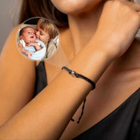Thumbnail for Black Photo Bracelet worn on wrist with circular pendant showcasing a personal photo, by Brother & Sisters.