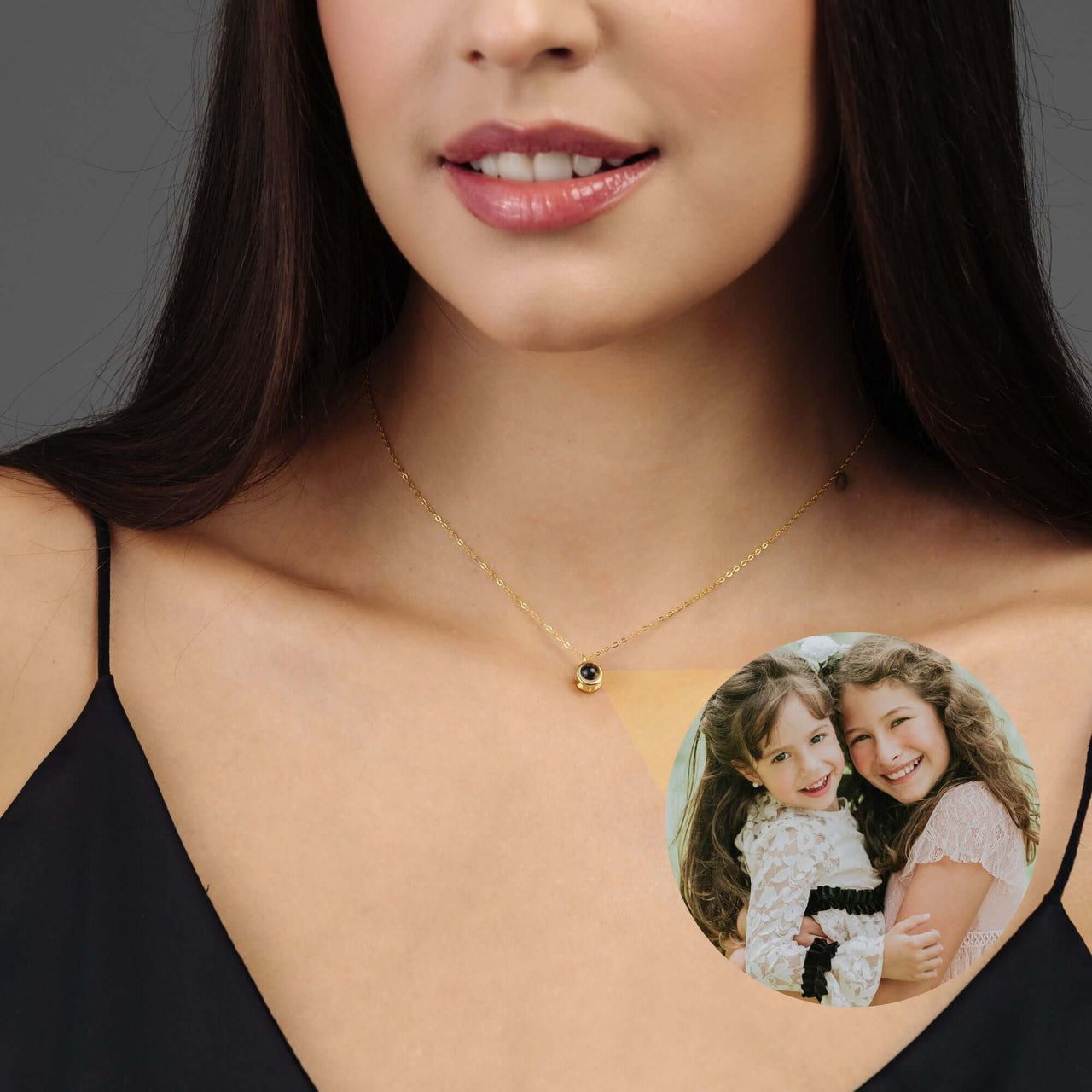Personalised Circle Necklace with custom photo charm by Brother & Sisters, showcasing unique design and craftsmanship.
