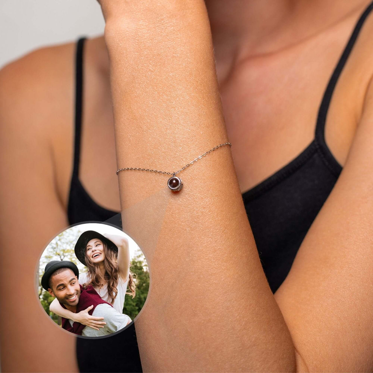 Circular Photo Bracelet displaying a stylish circular charm, showcasing cherished memories with Brother & Sisters.