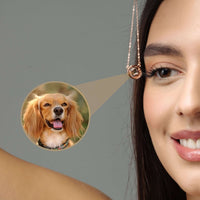 Thumbnail for Circular Photo Necklace showcasing a photo projection of a happy dog, brand Brother & Sisters, a perfect keepsake gift.