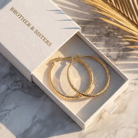 Thumbnail for Diamond Cut Statement Hoops in Gold, in the gift box | SKU: 41009-gold