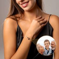 Thumbnail for Diamond Photo Bracelet worn by a woman showcasing a cherished family photo as a personalized keepsake by Brother & Sisters.