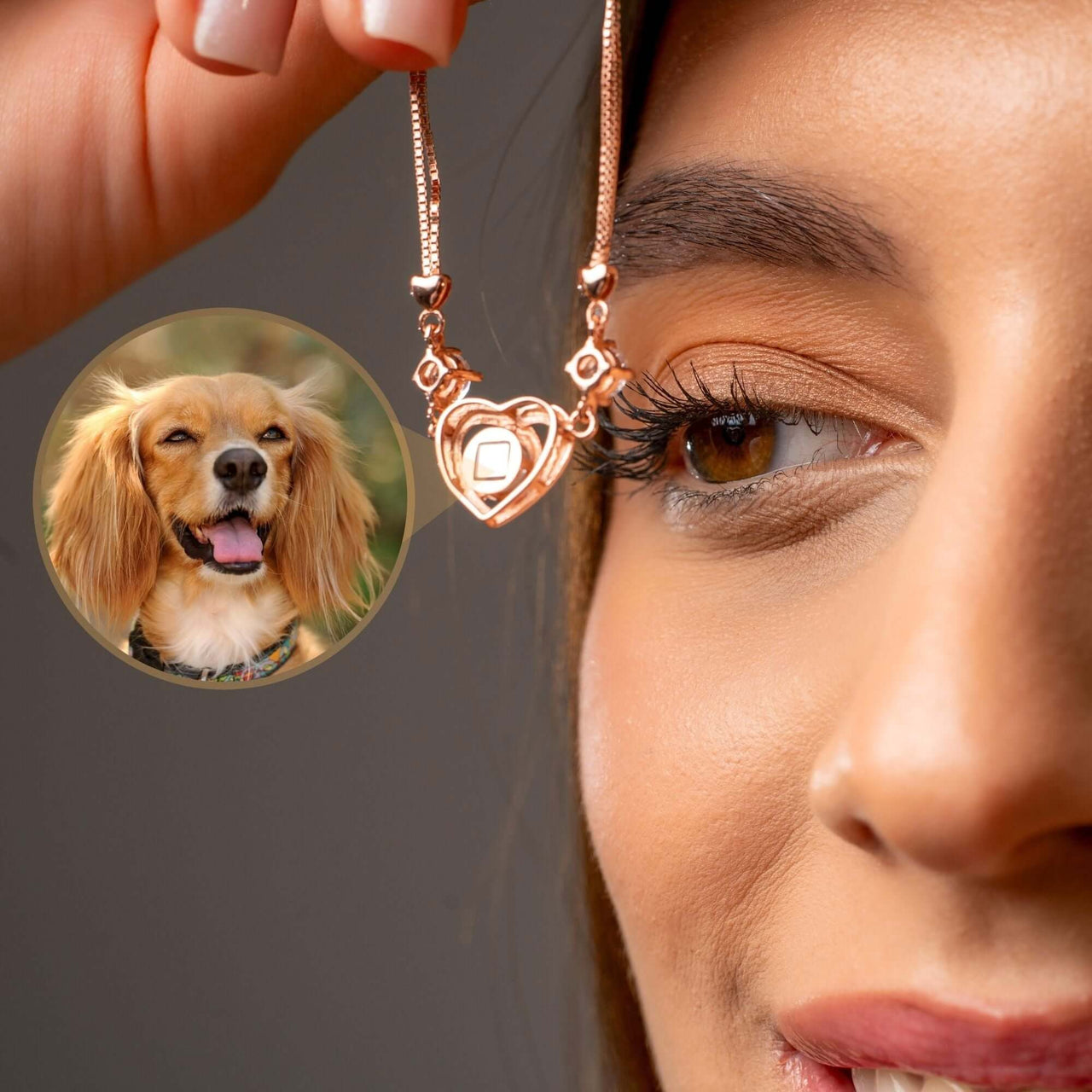 Diamond Photo Bracelet showcasing a heart pendant with a pet photo, designed by Brother & Sisters.