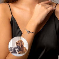 Thumbnail for Diamond Photo Bracelet featuring a heart pendant and engraved photo of a dog and cat by Brother & Sisters.