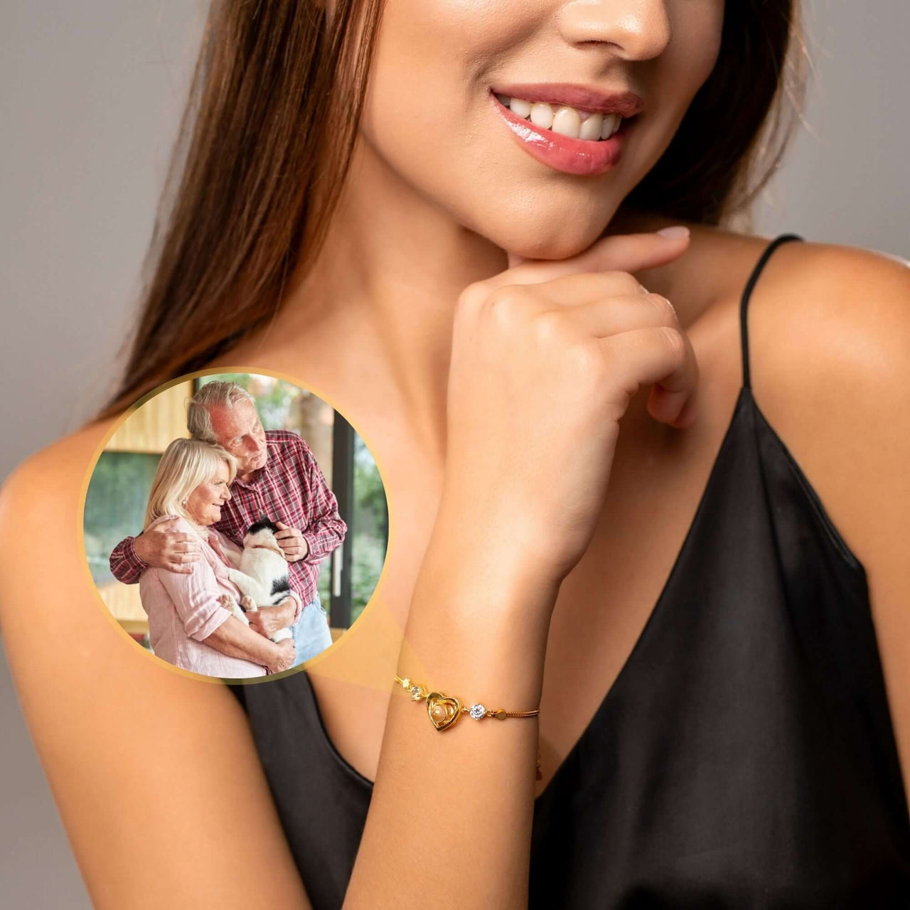 Diamond Photo Bracelet by Brother & Sisters featuring a custom photo pendant for cherished memories.