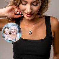 Thumbnail for Dream Catcher Photo Necklace worn by a woman, showcasing a cherished photo locket of family, by Brother & Sisters.